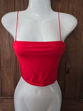 Red Square Neck Cropped Cami Tank Top Y2K Medium
